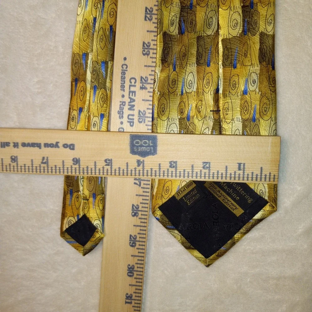 J Garcia Like A Twittering Machine Collection 10th Silk Tie Gold w/blue 173/1000